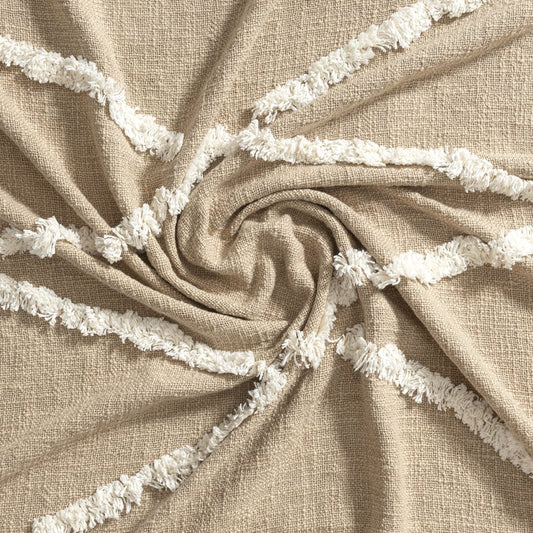 50" X 60" Tan And Ivory Geometric Cotton Woven Throw Blanket