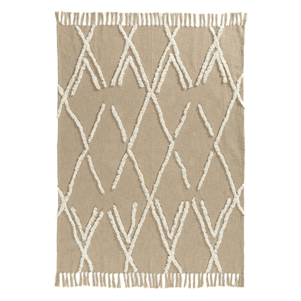 50" X 60" Tan And Ivory Geometric Cotton Woven Throw Blanket