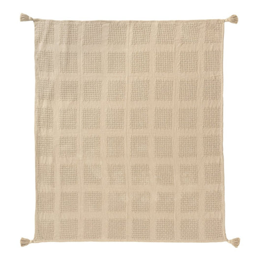 50" X 60" Tan And Beige Patchwork Cotton Woven Throw Blanket