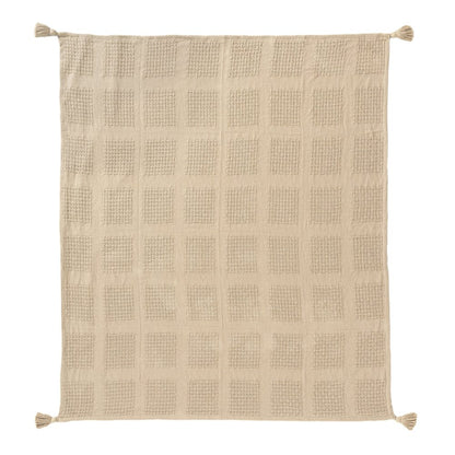 50" X 60" Tan And Beige Patchwork Cotton Woven Throw Blanket