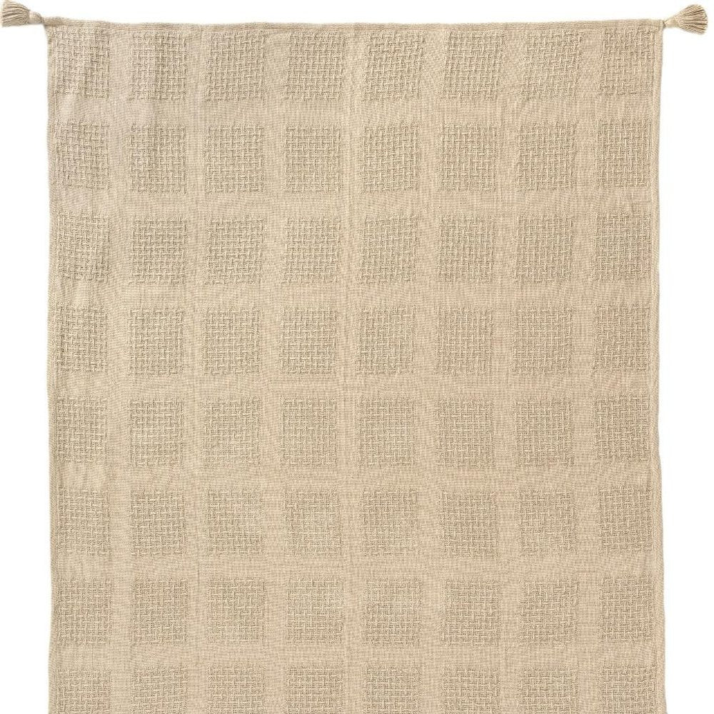 50" X 60" Tan And Beige Patchwork Cotton Woven Throw Blanket