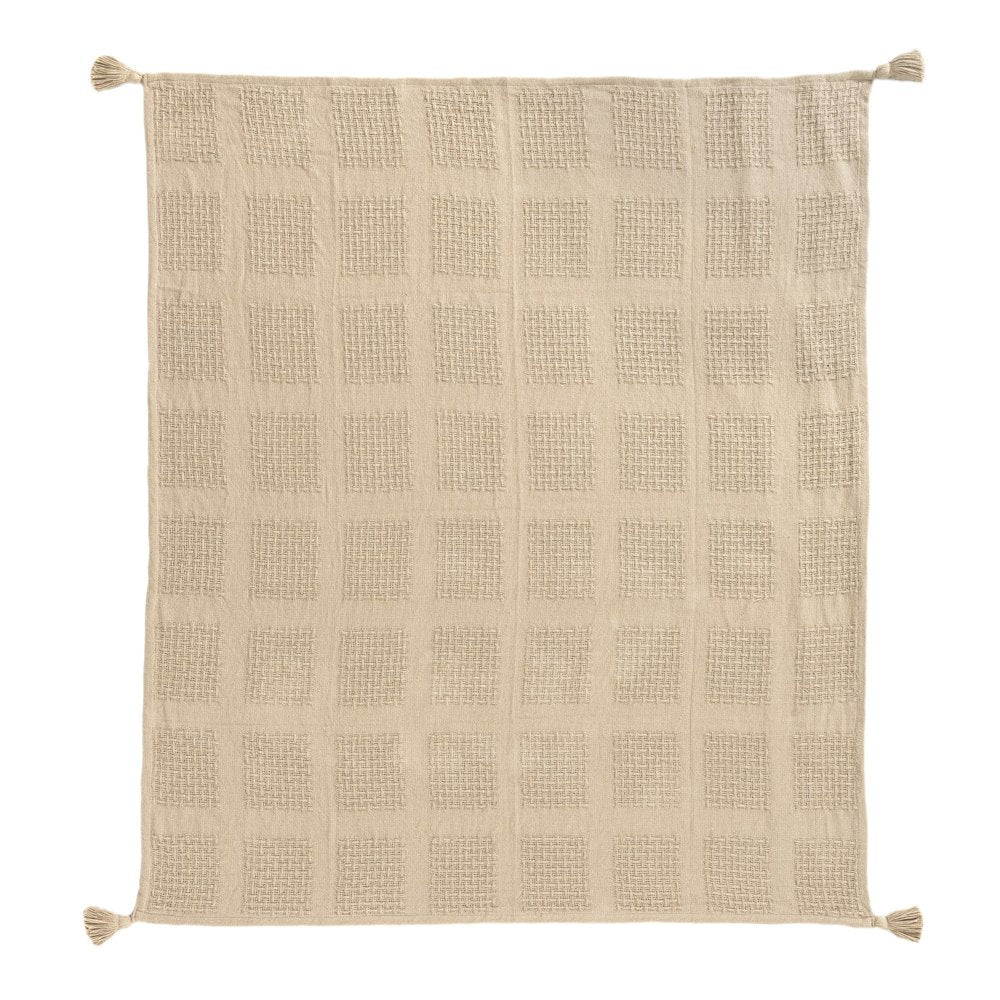 50" X 60" Tan And Beige Patchwork Cotton Woven Throw Blanket