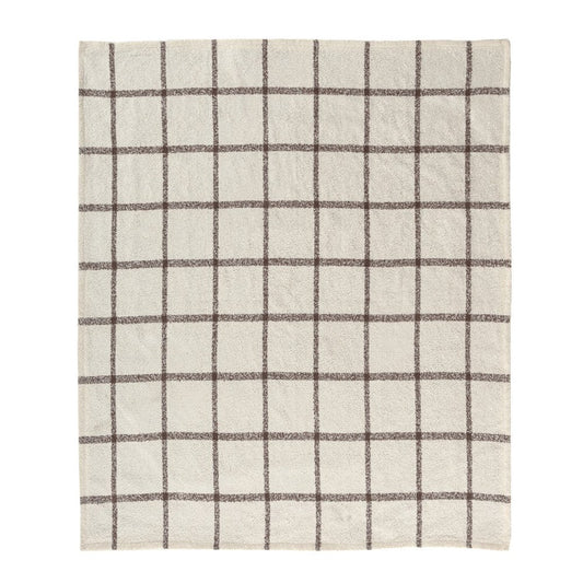 50" X 60" Beige And Brown Checkered Polyester Woven Throw Blanket
