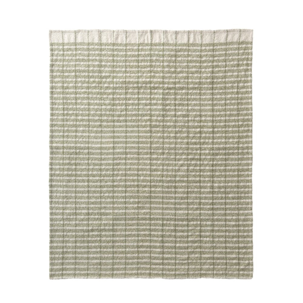 50" X 60" Green And Ivory Striped Throw Blanket