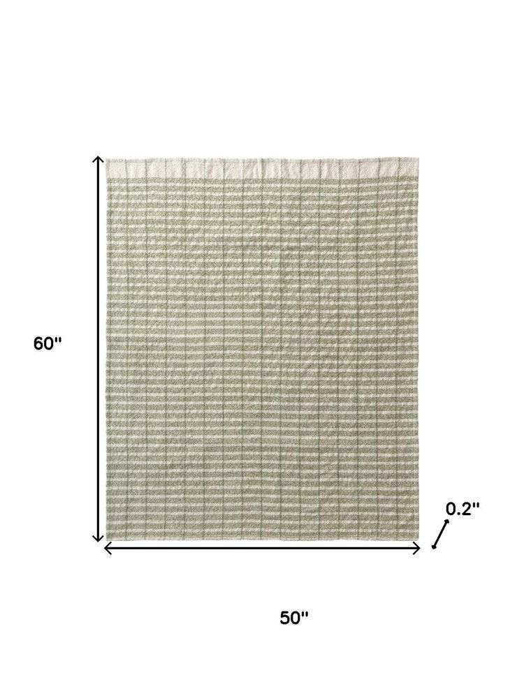 50" X 60" Green And Ivory Striped Polyester Woven Throw Blanket