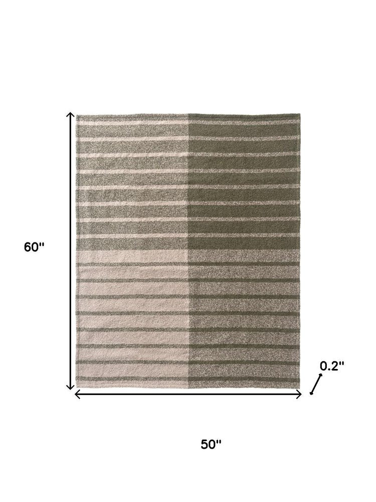 50" X 60" Gray And Green Striped Polyester Woven Throw Blanket