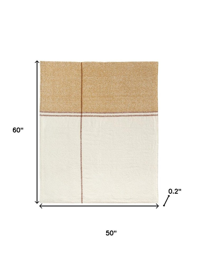 50" X 60" Ivory And Orange Striped Polyester Woven Throw Blanket