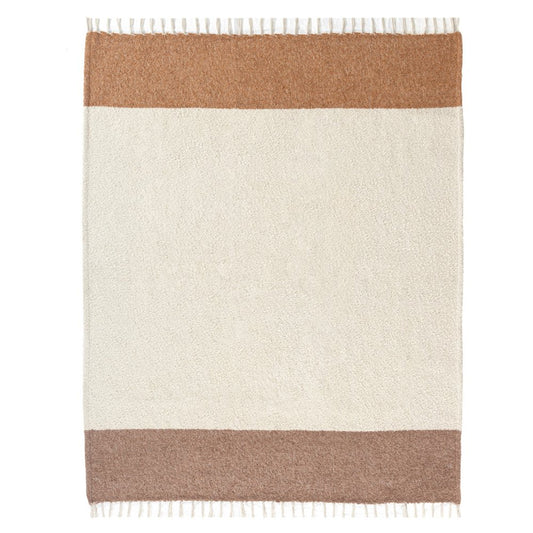 50" X 60" Ivory And Brown Color Block Polyester Woven Throw Blanket