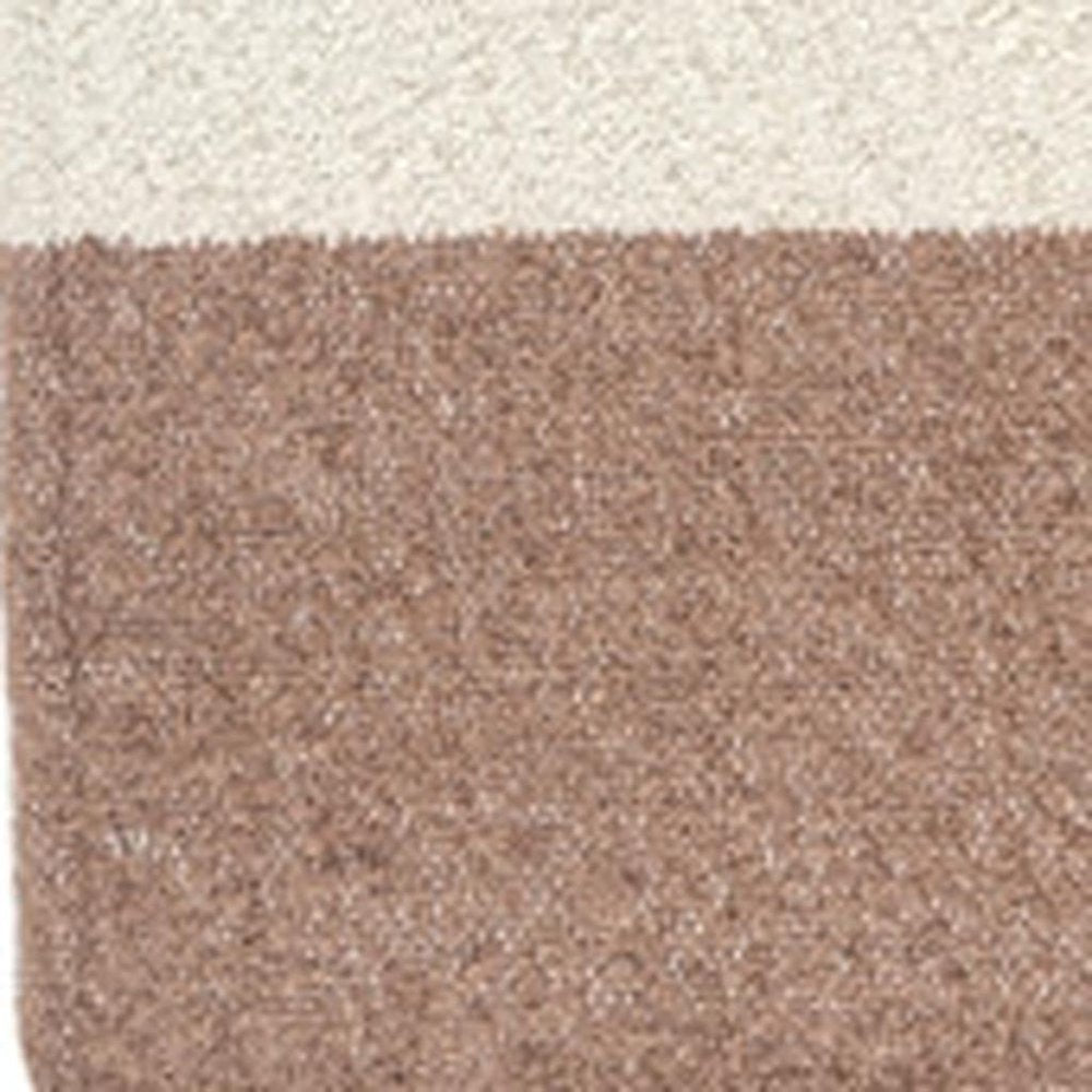 50" X 60" Ivory And Brown Color Block Polyester Woven Throw Blanket