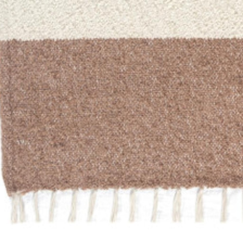 50" X 60" Ivory And Brown Color Block Polyester Woven Throw Blanket