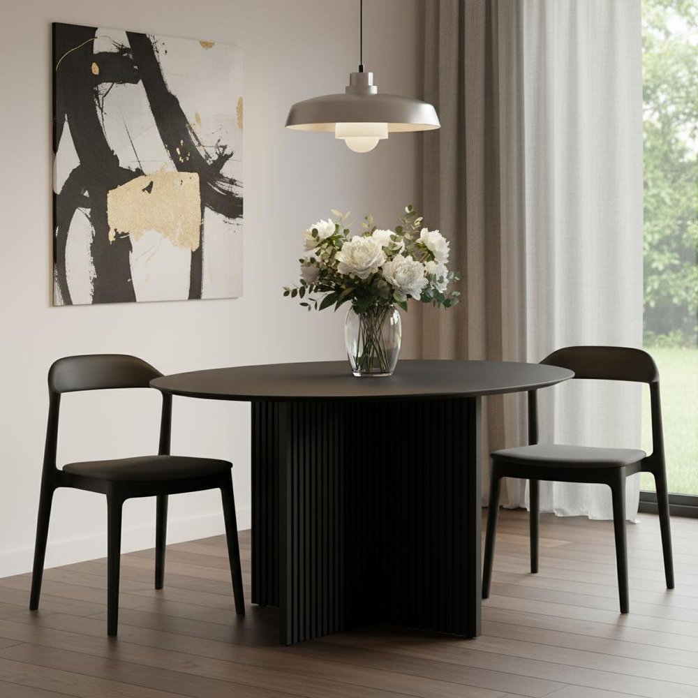 52" Dark Brown Solid Wood Cross Leg Base Round Top Dining Table