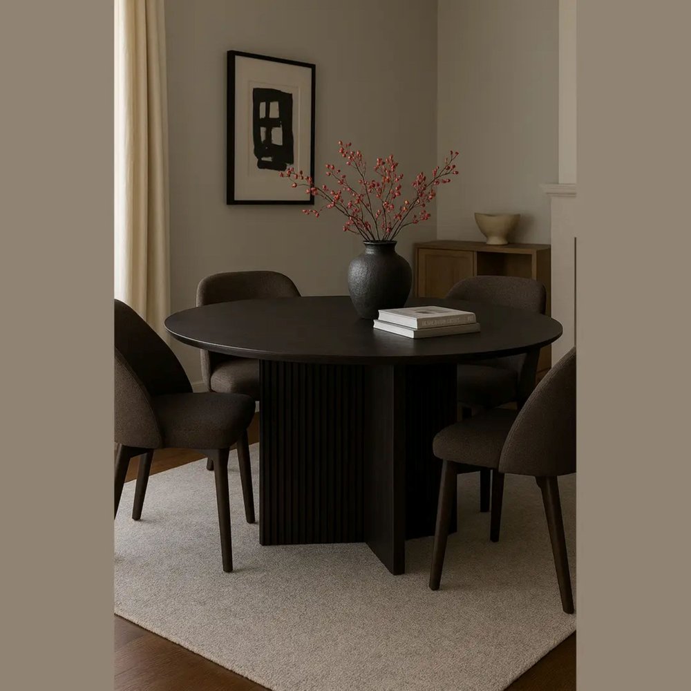 52" Dark Brown Solid Wood Cross Leg Base Round Top Dining Table