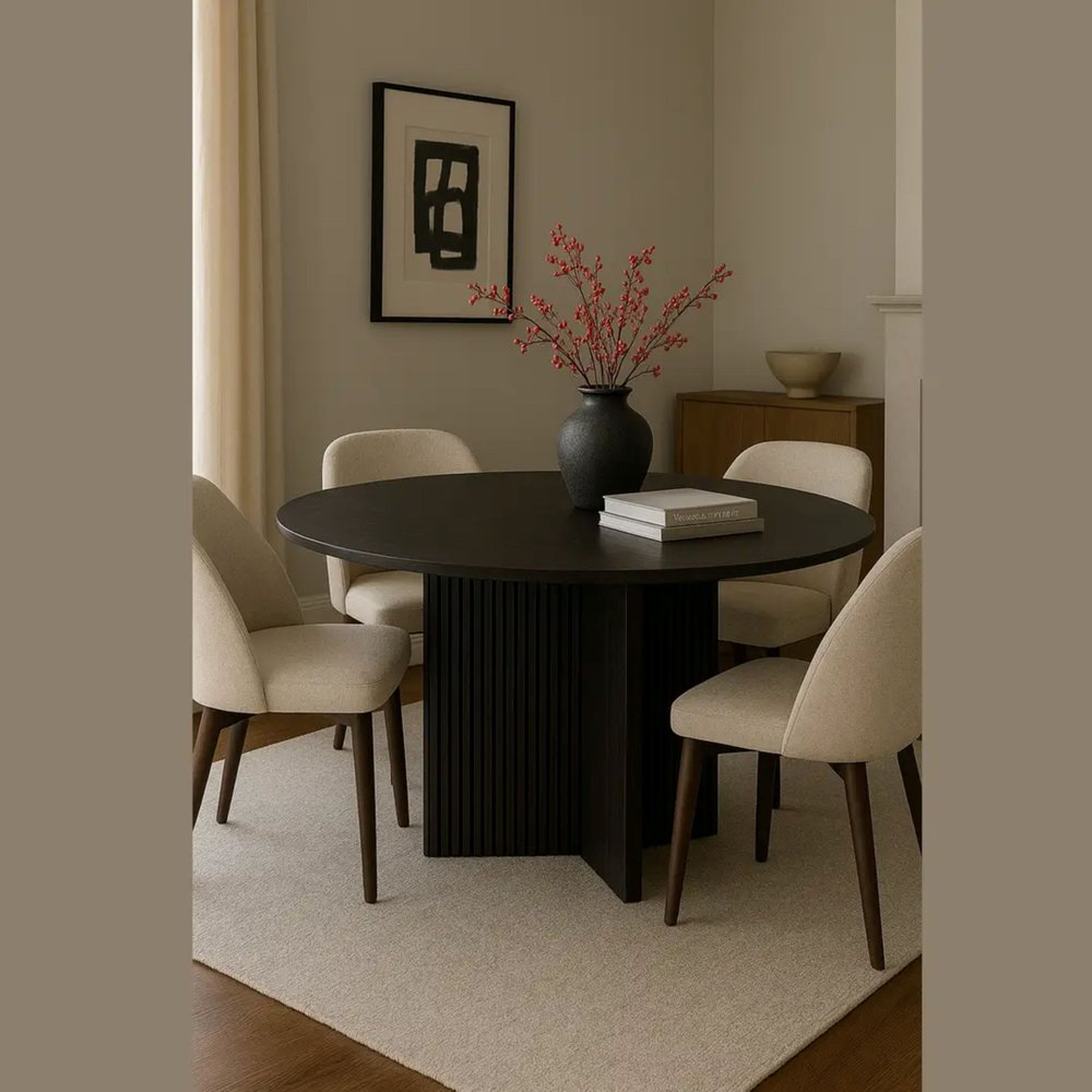 52" Dark Brown Solid Wood Cross Leg Base Round Top Dining Table