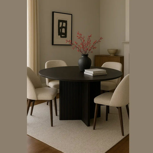 52" Dark Brown Solid Wood Cross Leg Base Round Top Dining Table