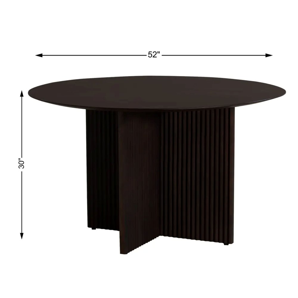 52" Dark Brown Solid Wood Cross Leg Base Round Top Dining Table