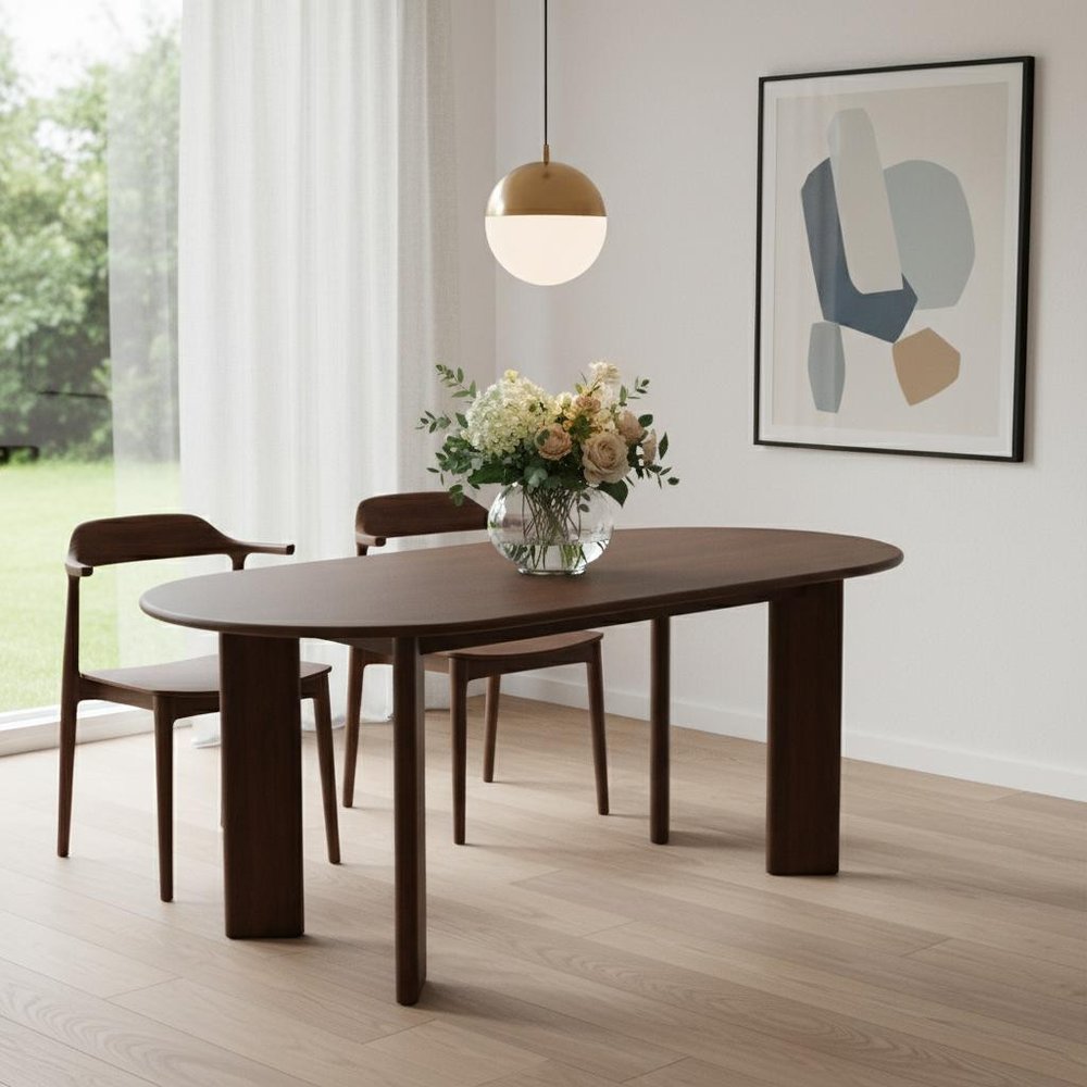 66" Brown Solid Wood Oval Dining Table