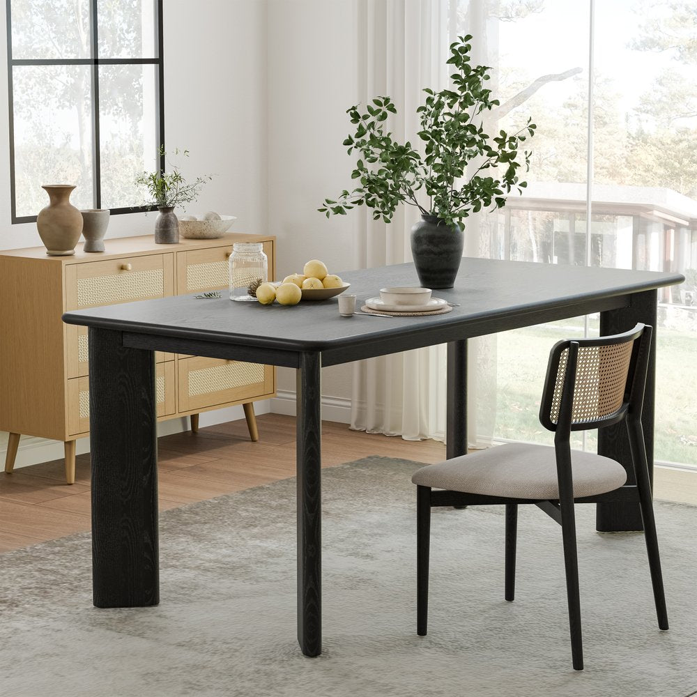 66" Black Solid Wood Dining Table