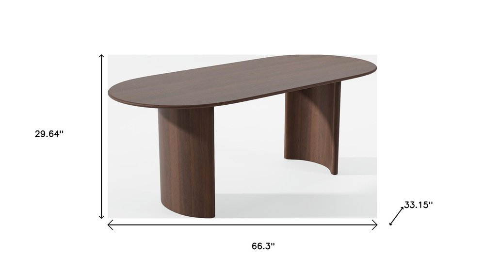 66" Brown Solid Wood Double Pedestal Base Oval Dining Table