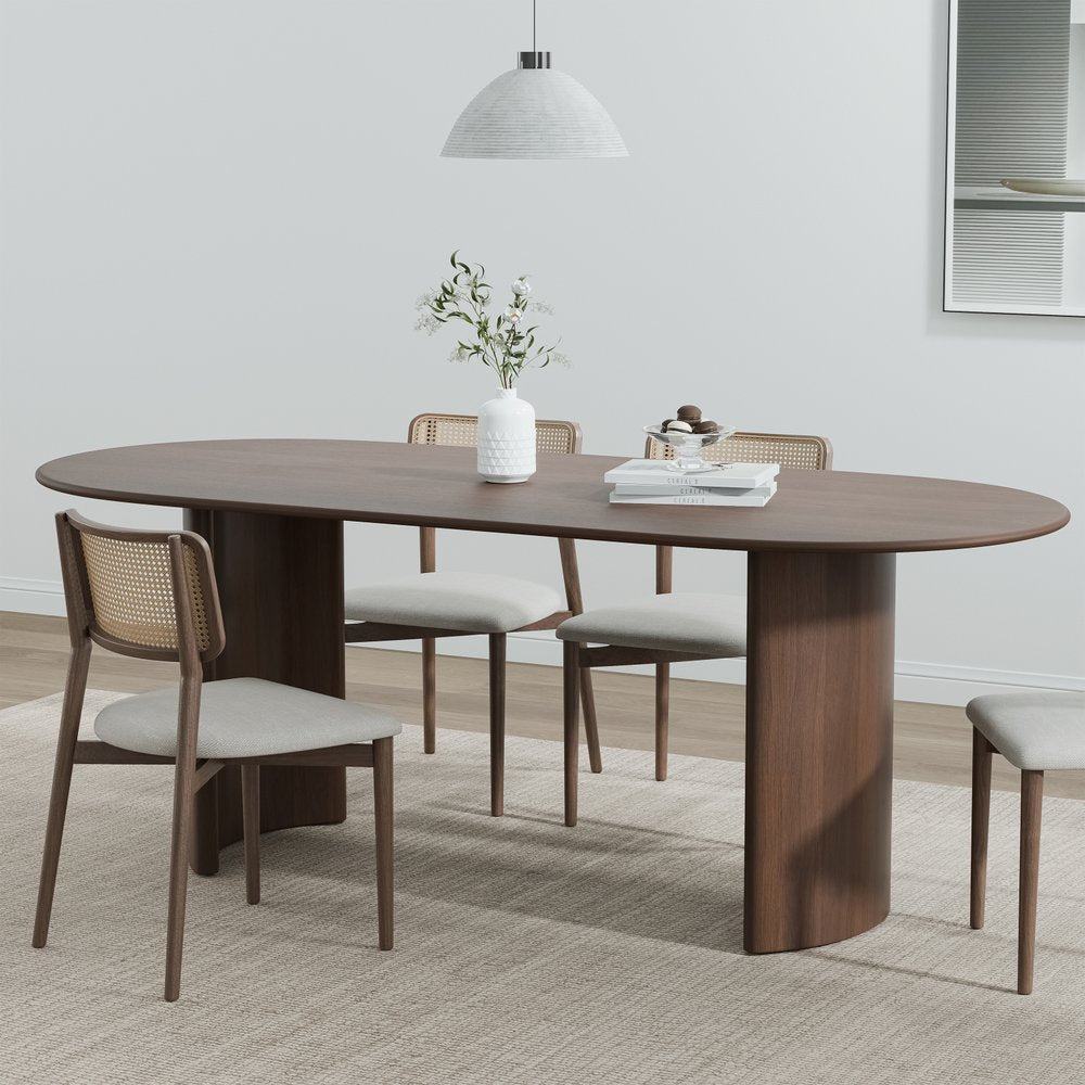 66" Brown Solid Wood Double Pedestal Base Oval Dining Table