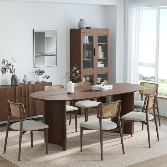 66" Brown Solid Wood Double Pedestal Base Oval Dining Table