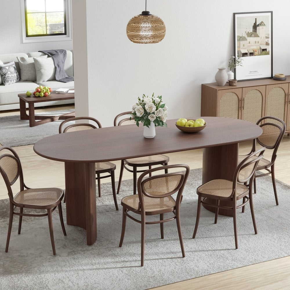 66" Brown Solid Wood Double Pedestal Base Oval Dining Table