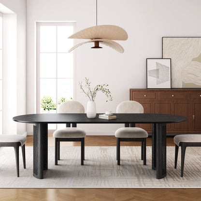 66" Black Solid Wood Double Pedestal Base Oval Dining Table