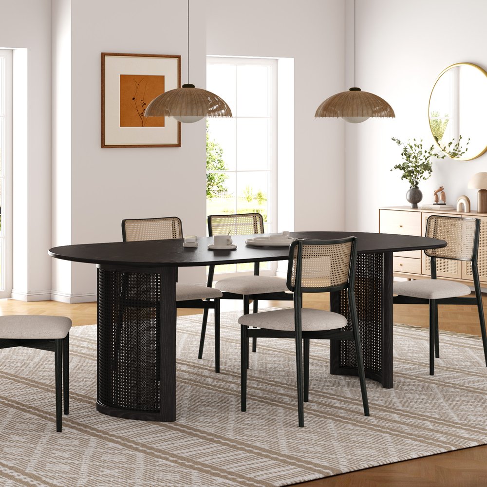 66" Black Solid Wood Double Pedestal Base Oval Dining Table