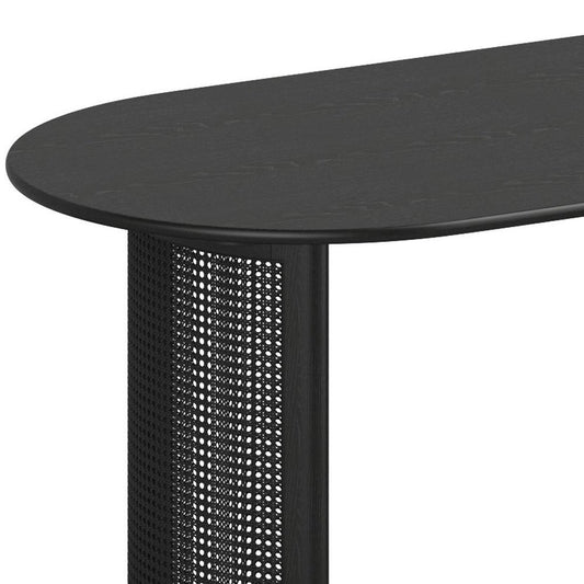 66" Black Solid Wood Double Pedestal Base Oval Dining Table