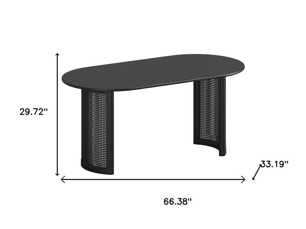 66" Black Solid Wood Double Pedestal Base Oval Dining Table