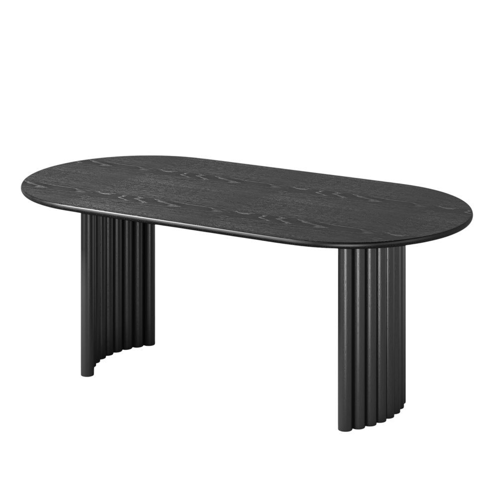 66" Black Solid Wood Double Pedestal Base Oval Dining Table