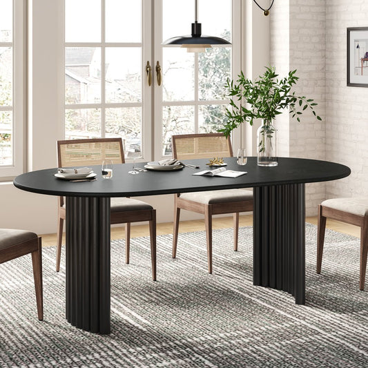 66" Black Solid Wood Double Pedestal Base Oval Dining Table