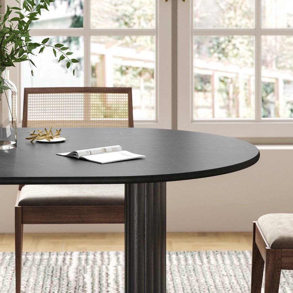 66" Black Solid Wood Double Pedestal Base Oval Dining Table