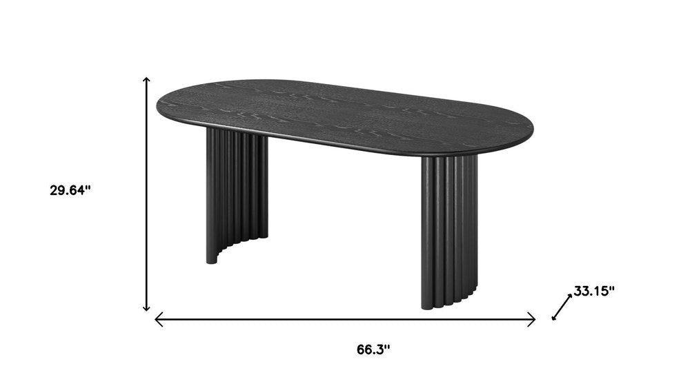 66" Black Solid Wood Double Pedestal Base Oval Dining Table
