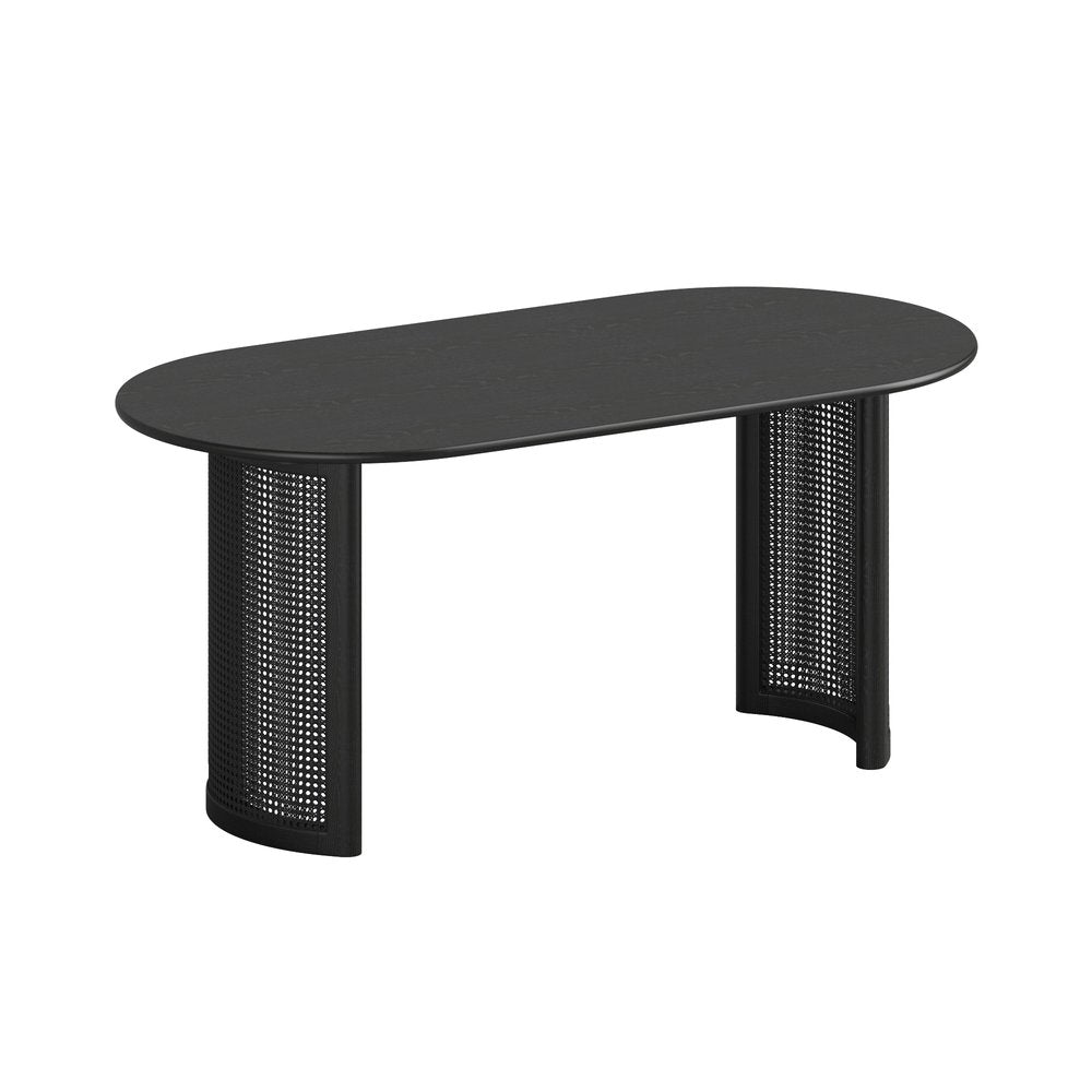 66" Black Solid Wood Double Pedestal Base Oval Dining Table