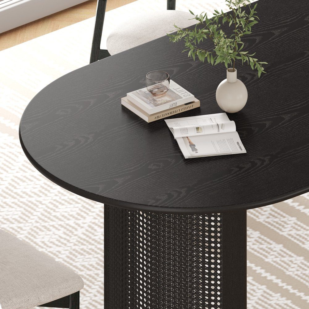 66" Black Solid Wood Double Pedestal Base Oval Dining Table