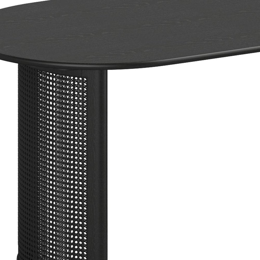66" Black Solid Wood Double Pedestal Base Oval Dining Table