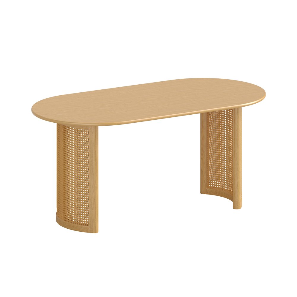 66" Natural Solid Wood Double Pedestal Base Oval Dining Table