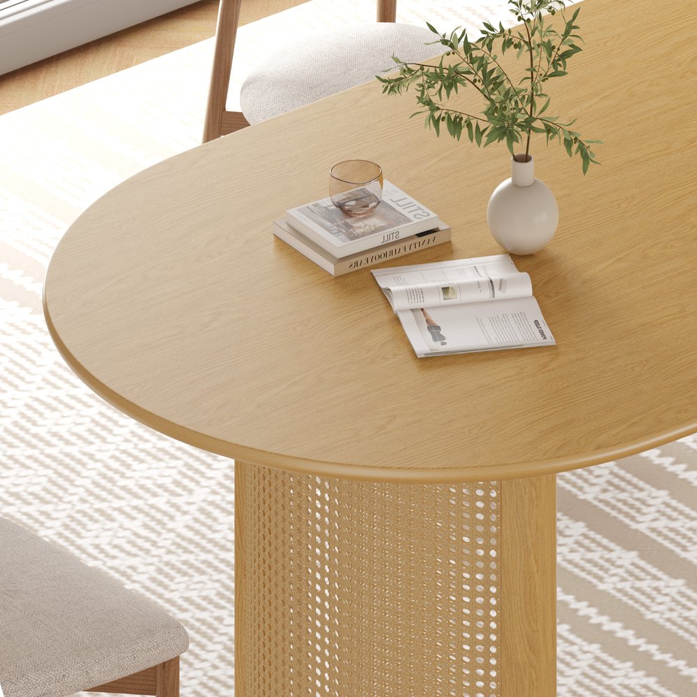 66" Natural Solid Wood Double Pedestal Base Oval Dining Table