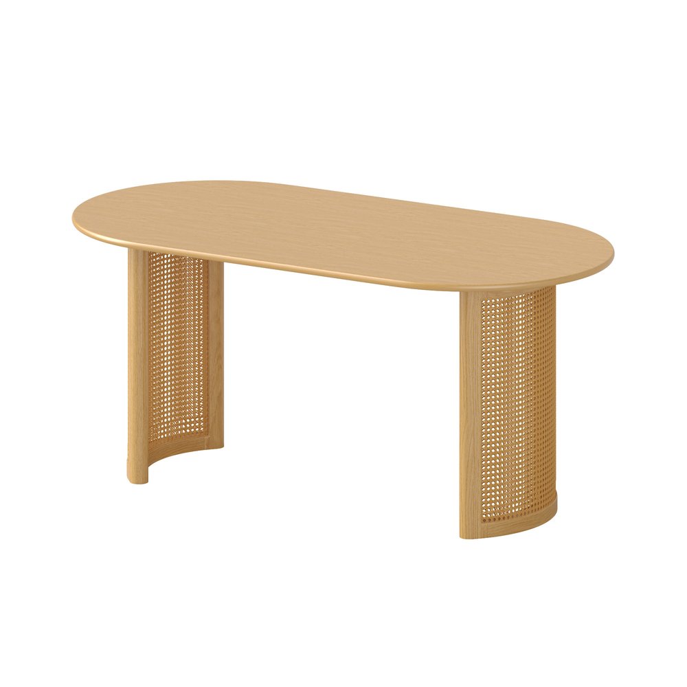 66" Natural Solid Wood Double Pedestal Base Oval Dining Table