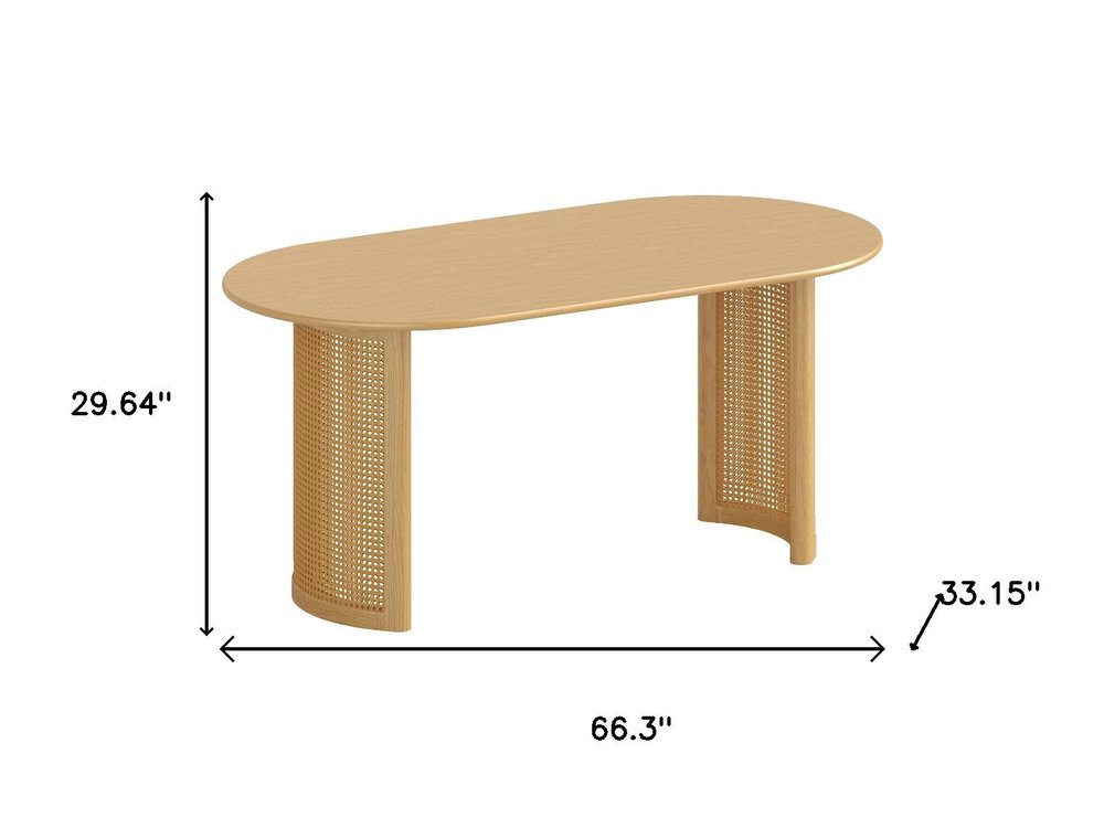 66" Natural Solid Wood Double Pedestal Base Oval Dining Table