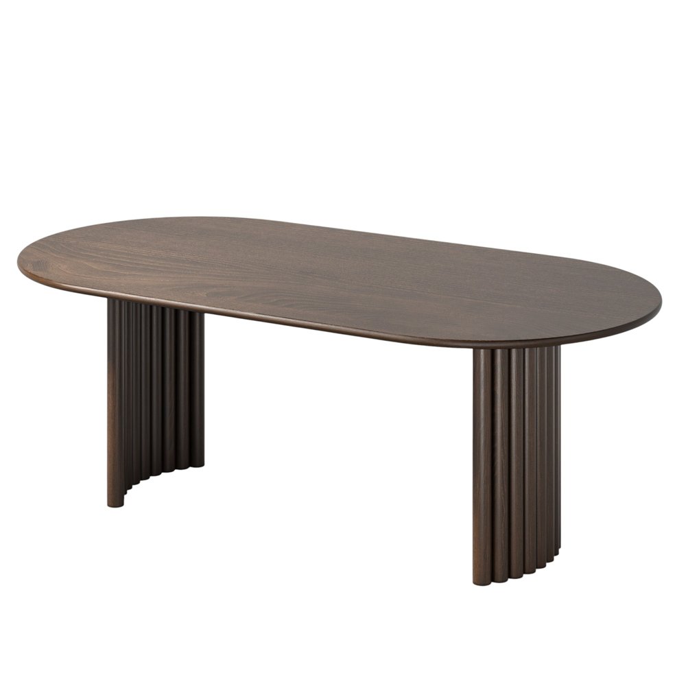 78" Brown Solid Wood Double Pedestal Base Oval Dining Table
