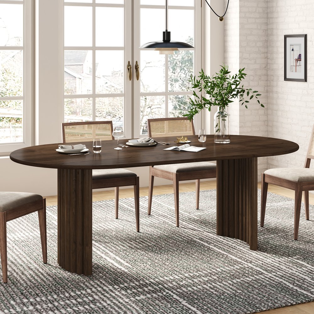 78" Brown Solid Wood Double Pedestal Base Oval Dining Table