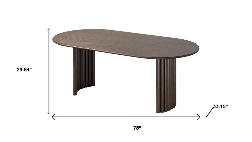 78" Brown Solid Wood Double Pedestal Base Oval Dining Table
