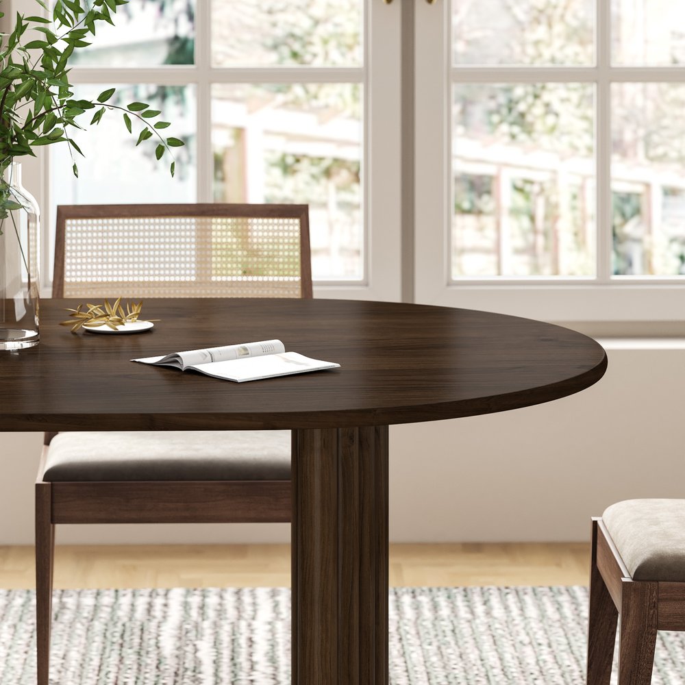 78" Brown Solid Wood Double Pedestal Base Oval Dining Table