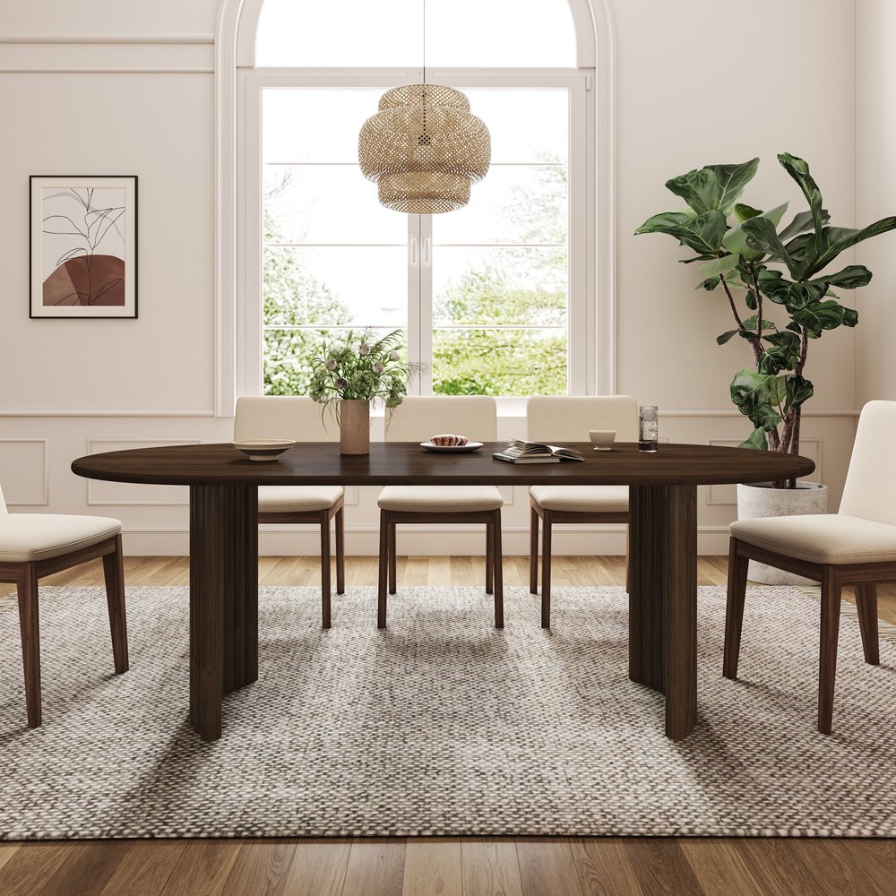 78" Brown Solid Wood Double Pedestal Base Oval Dining Table