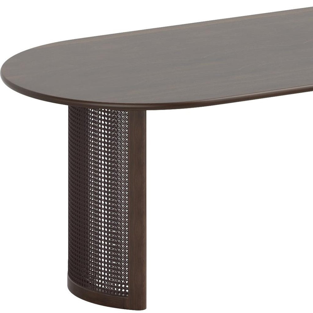 66" Brown Solid Wood Double Pedestal Base Oval Dining Table