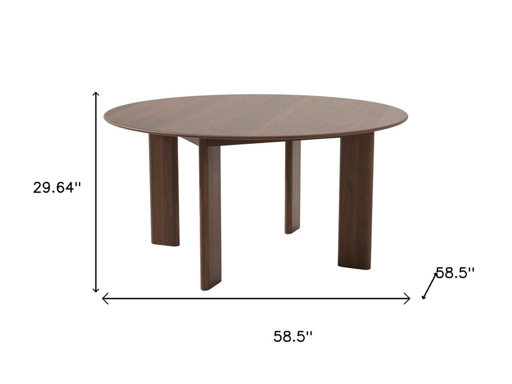 59" Brown Solid Wood Round Top Dining Table