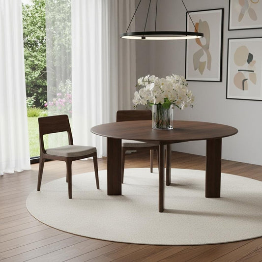 59" Brown Solid Wood Round Top Dining Table
