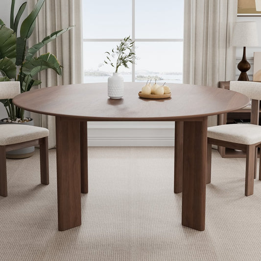 59" Brown Solid Wood Round Top Dining Table