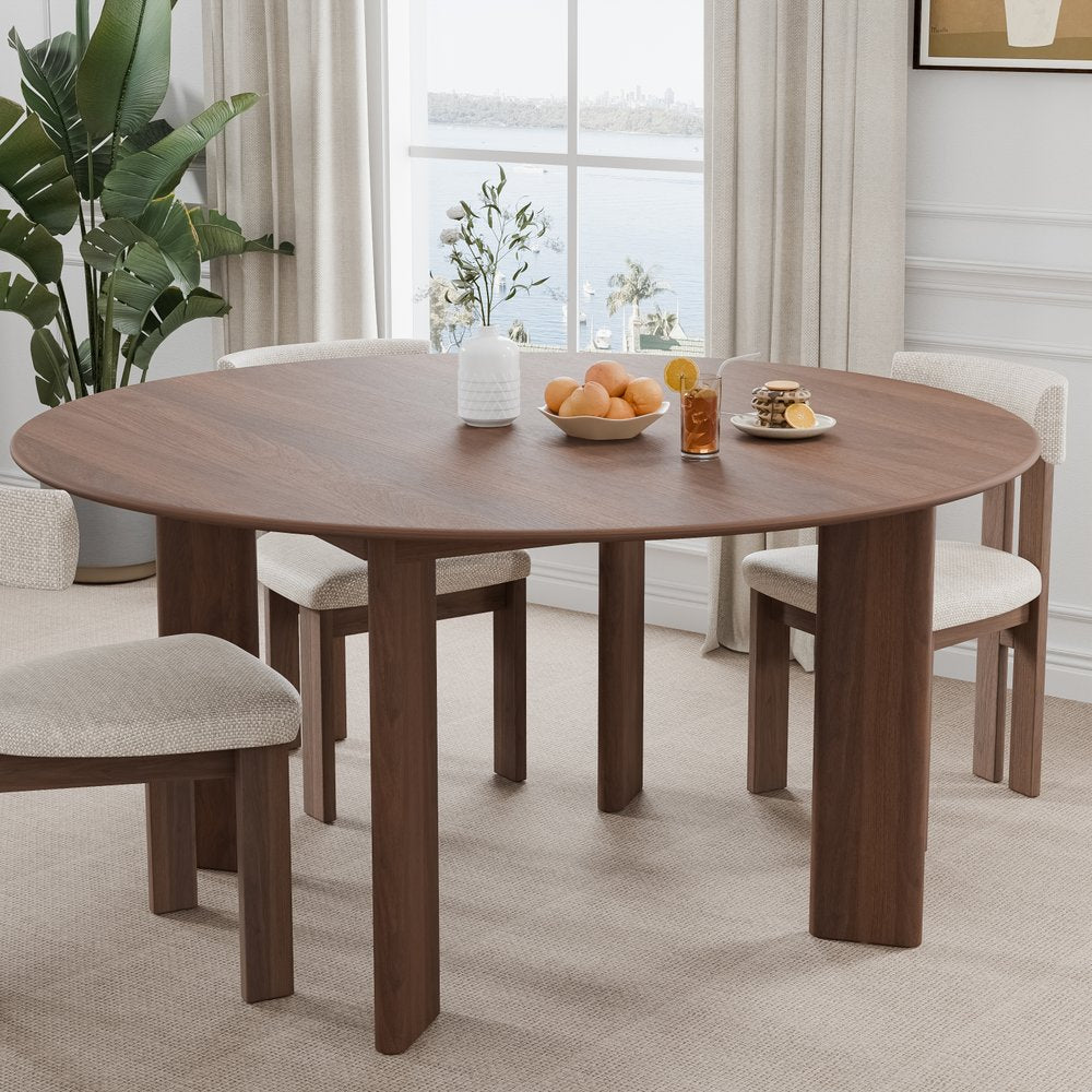 59" Brown Solid Wood Round Top Dining Table